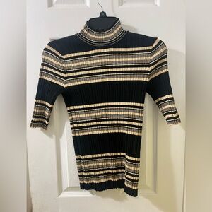 Striped Black and Tan  Mock Turtleneck Top